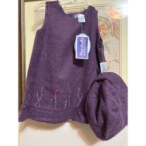 Rare Collectible Chelsea's Corner 24M‎ Purple Wool Blend Dress & Beret Hat NWT